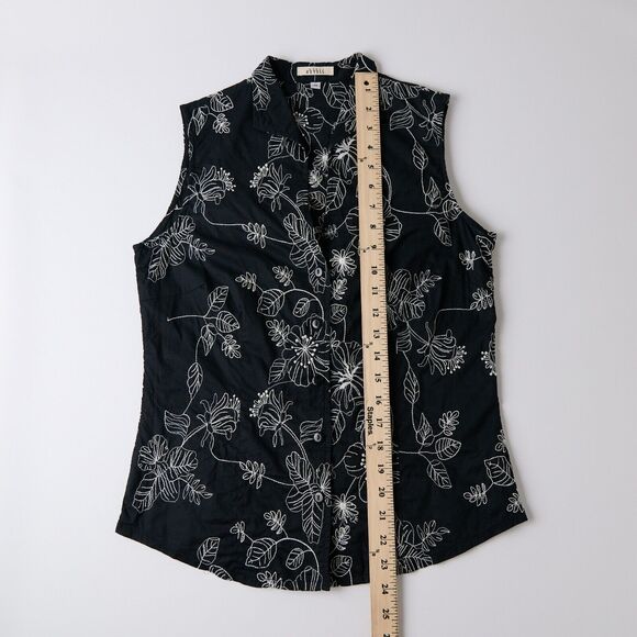 Steve Kettle Top Womens S Black Floral Baumwolle Embroidered Classic Sleeveless - Picture 4 of 7